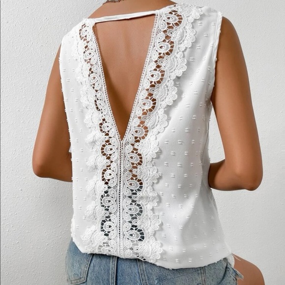 White Swiss dot lace detail blouse - Picture 2 of 5